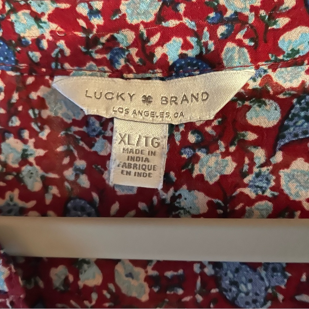 Lucky brand, red dress with sweet blue flowers!!